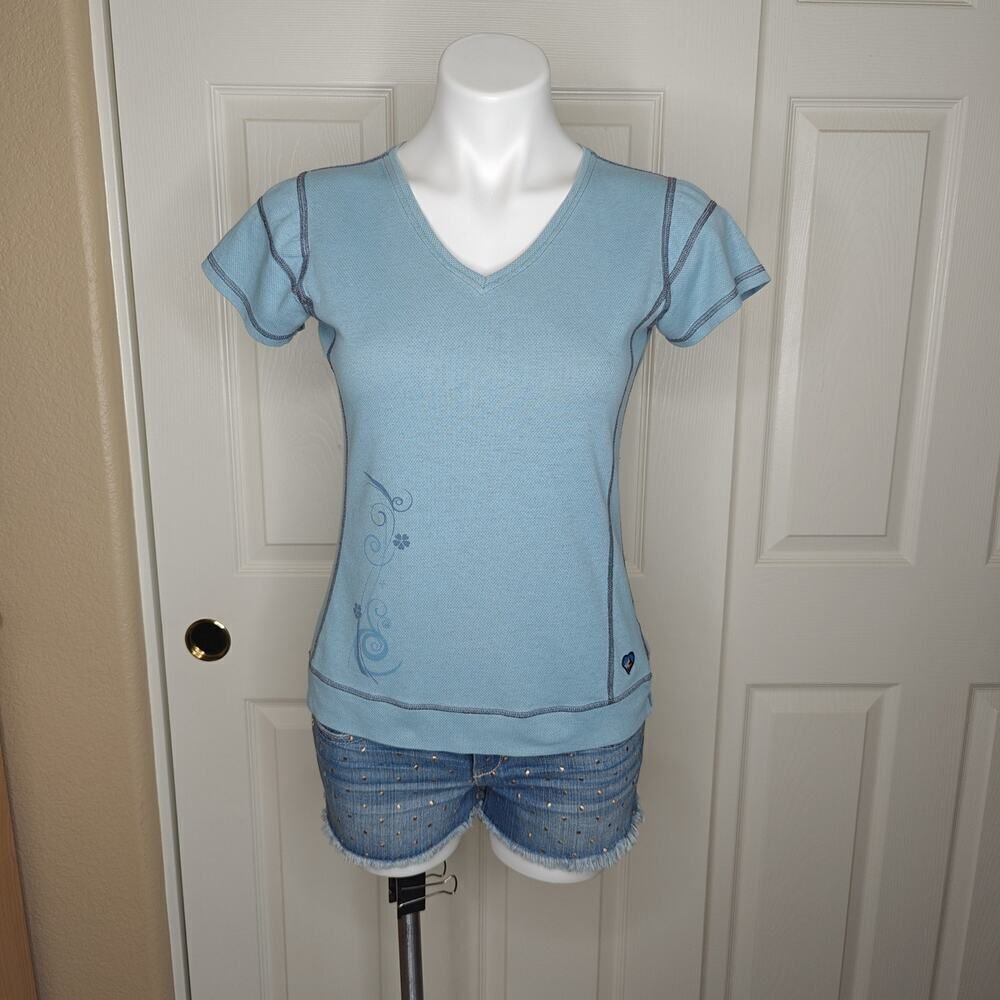 Kuhl blue textured V-neck short sleeve tee sz S